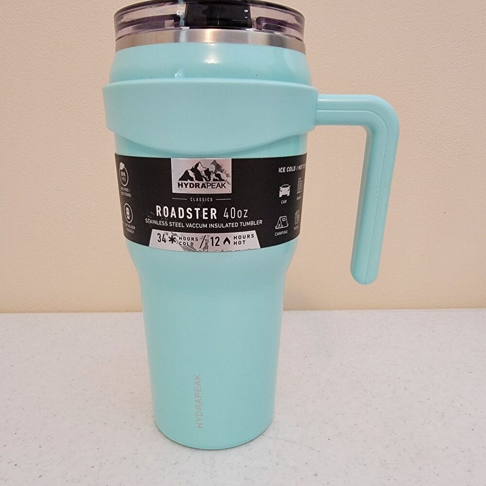 NEW HYDRAPEAK ROADSTER Stainless Steel 40oz TUMBLER w/ 2 Straws TEAL